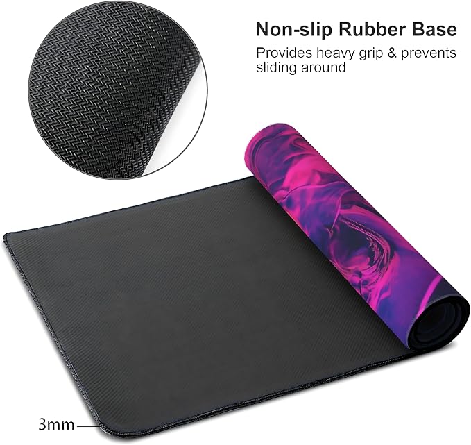 Aesthetic Skull Gaming Mouse Pad, Blue Pink Cyber Desk Mat with Anti-Slip Base & Stitched Edges,35.4" x 15.7" in Table Mat for Computer Desktop, Beautiful Workstation Decor