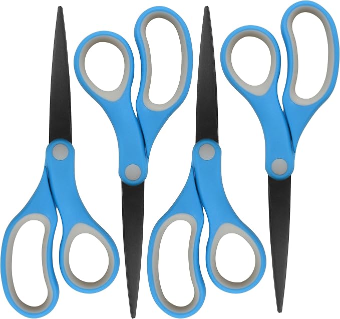Westcott 55850 8-Inch Non-Stick Titanium Scissors For Office and Home, Blue/Gray, 4 Pack