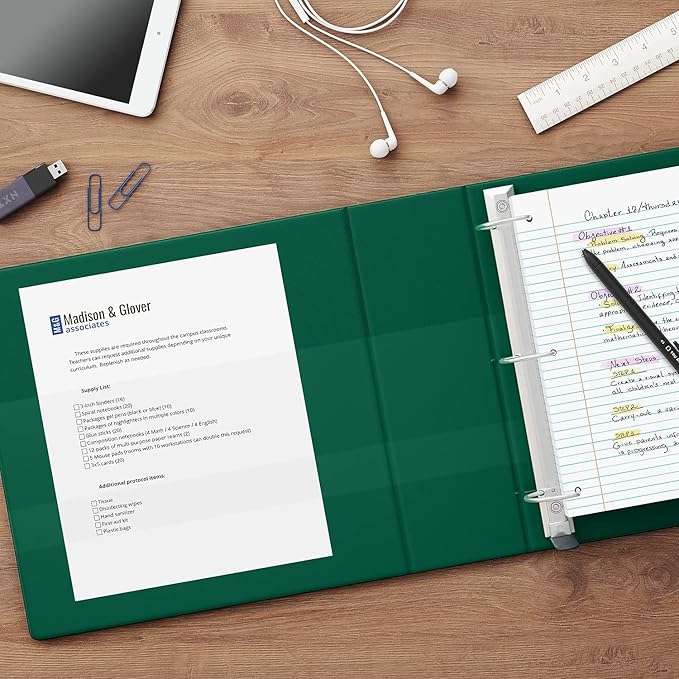 Staples Heavy-Duty 2-Inch D-Ring View Binder, Reinforced Spine, Holds Up to 450 Sheets, Green, for Office & School