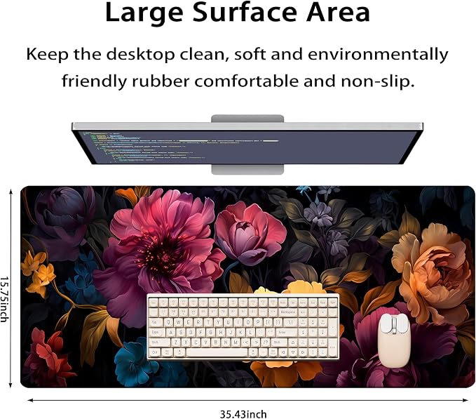 35.4 x 15.7 in, XXL Large Mouse Pad for Desk, Extended Keyboard Mouse Mat for Computer Office, Big Laptop Mouse pad, Gaming pc-Colorful Roses