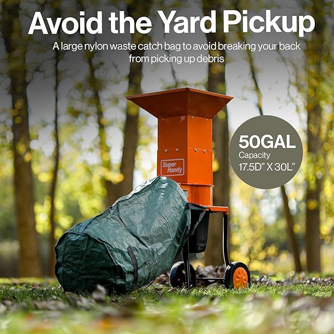 SuperHandy Electric Leaf Mulcher Shredder - Steel Construction, 15-AMP 120V AC Motor, 11" Cutting Blades - .5" Capacity for Leaves, Grass & Yard Clippings