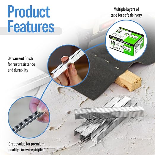 meite 20 Gauge Staples, 1/2" (12.5mm) Crown, 3/8-Inch Length, 50,400 PCS | Galvanized Heavy Duty Staples for Pneumatic, Electric 20GA Stapler, for Upholstery, Crafts, Fits MT5016S, MT5016SLN, 10 Boxes