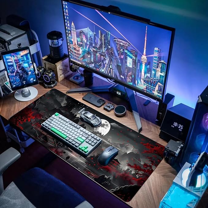 Japanese Desk Mat Mouse Pad Dark Moon Gaming Desk Pad XL Large Mouse Mat Office Decor Accessories (Mountain Moon)