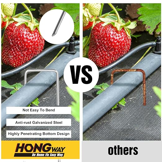 HongWay 120 Pack Landscape Staples 4 Inch, Galvanized Garden Stakes | 12 Gauge Ground Staples Sod Pins Yard Stakes for Landscape Weed Barrier Fabric, Gardening, Lawn, Turf, Irrigation Tube