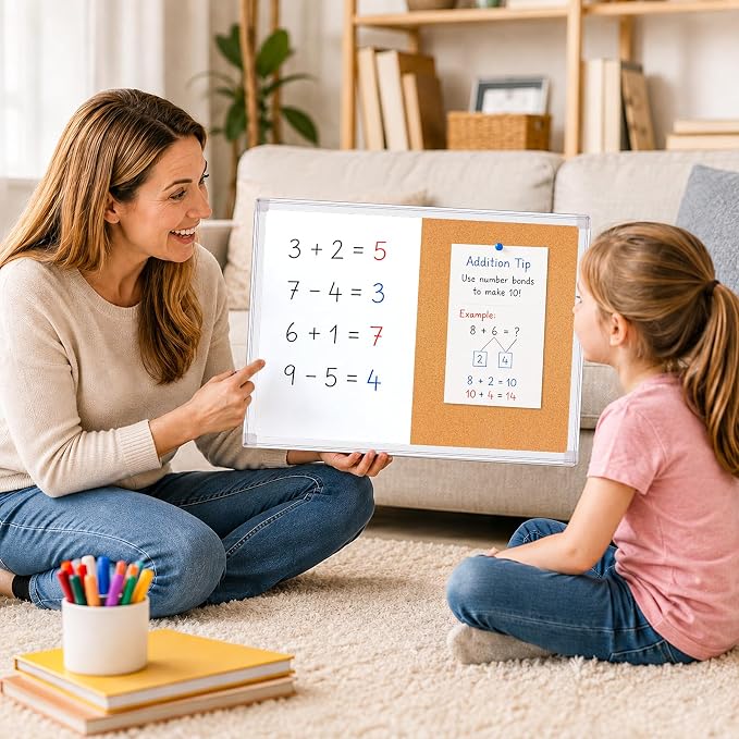 Magnetic White Board and Cork Board Combo 24" x 18" Aluminum Frame | Dry Erase Bulletin Board, Wall Mounted or Hanging. Dual-function Surface for Writing & Pinning. Ideal for Home, Office, Shool