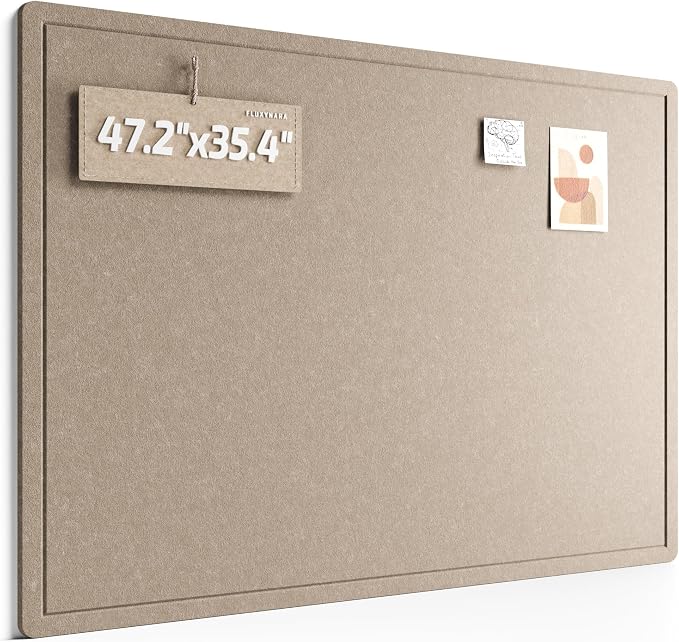 Fluxynara 47.2" x 35.4" Large Bulletin Board, Taupe | Cork Board Alternative with 24 Removable Adhesive Tabs, Foldable Felt Pin Board for Home, Office, Classroom & Dorm