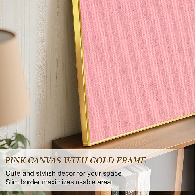 Linen Bulletin Board, 36"x24" Decorative Fabric Pin Board Vision Board | Gold Aluminum Frame, Upgraded Pink Canvas Surface, Wall Mounted, for Home Office Bedroom Dorm Wall Decor