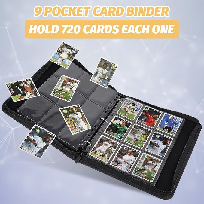 GERMUN 3 Ring 9 Pocket Zipper Card Binder, 720 Double Sided Standard PU Trading Card Album Folder for TCG & Sports Cards, Not Fit Top Loaders (RED)