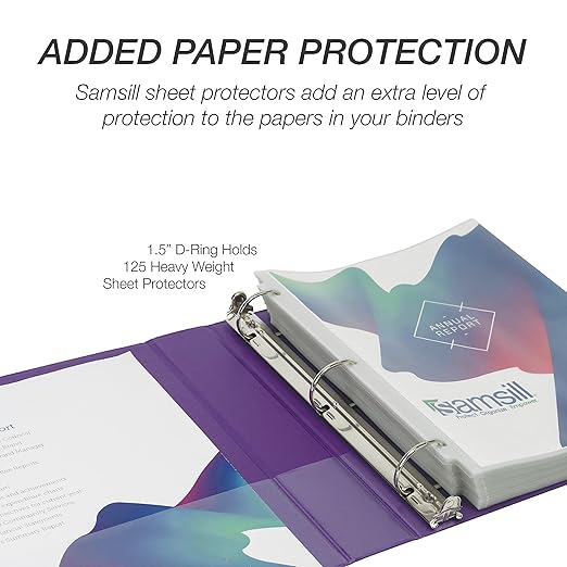 Samsill Durable 1.5 inch 3 Ring Binder, D Ring Binder, 100% Recycled Chipboard, Purple, 4 Pack