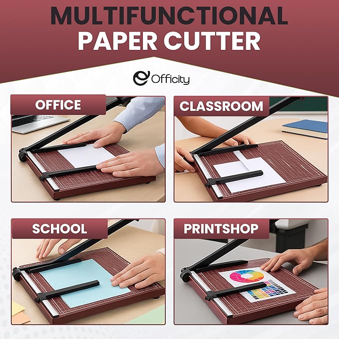 Guillotine Paper Cutter Heavy Duty, 18" Cut Length Wooden Paper Trimmer Cuts 12 Sheets, Accurate & Safe Paper Slicer Cutter for Cardstock, Photos, Crafts, Office, Home & Classroom