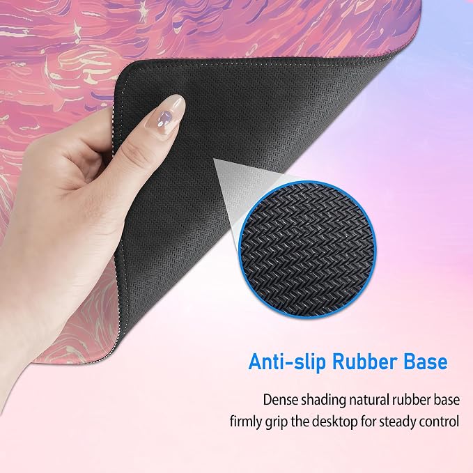 Starry Night Cat Desk Mat,Pink Cute Large Gaming Mouse Pad,31.5x12in | Dreamy Anime Kawaii Extended Mousepad,XL Washable Desk Decor Keyboard Mat,Stitched Edges Mousemat for Women,80x30 cm
