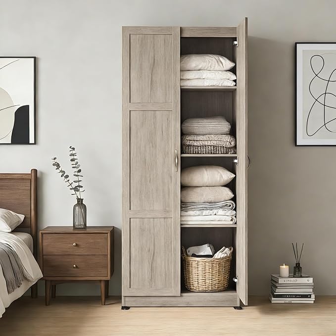 DUMOS Tall Storage Cabinet with Doors and Shelves, Kitchen Pantry Cabinet | 71'' Wood Storage Freestanding Wooden Cabinets for Bedroom, Pantry, Home Office, Dining Room & Living Room, Grey