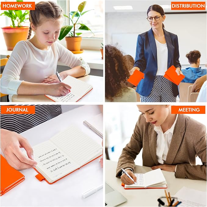 feela 3 Pack Pocket Notebook Journals with 3 Black Pens, A6 Mini Cute Small Journal Notebook Bulk Hardcover College Ruled Notepad with Pen Holder for Office School Supplies, 3.5”x 5.5”, Orange