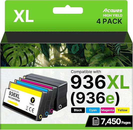 936XL Ink Cartridge Combo Pack Compatible with HP 936 Hield Yield | Works with OfficeJet Pro 9125e, 9120e, 9135e Printers, 4 Pack (Black, Cyan, Magenta, Yellow)