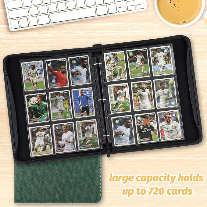 GERMUN 3 Ring 9 Pocket Zipper Card Binder, 720 Double Sided Standard PU Trading Card Album Folder for TCG & Sports Cards, Not Fit Top Loaders (Dark Green 1)