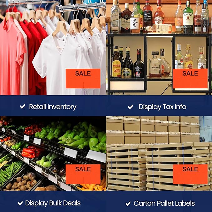 Perco Sale Fluorescent Red Pricing Labels for Monarch 1131 Price Gun – 3 Sleeves, 24 Rolls Value Pack - 60,000 Price Marking Labels – with Ink Rolls Included