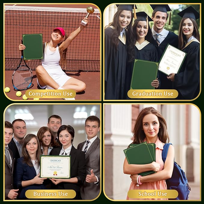 Ndsox 50 Packs Green Certificate Holders, Graduation Diploma Holders, 350GSM, Diploma Covers with Gold Foil Border for Letter Size 8.5" x 11" Award Certificate Paper, Cardstocks and Documents