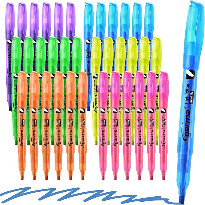 Cgerma Assorted Colors Fluorescent Highlighters, 36 Pack, Chisel Tip Colored Highlighter Bulk, Quickly Drying, Perfect for Adults Classroom, School, Office, Bible Study
