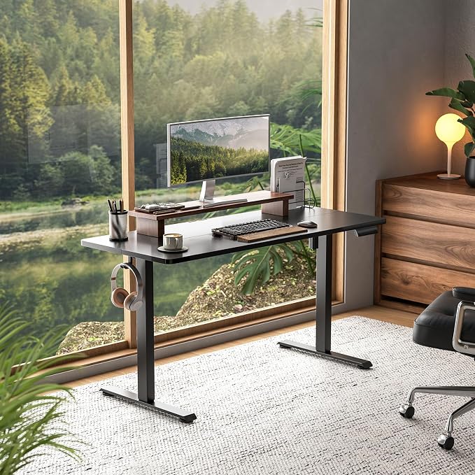 Veken 63×23.6 Inch Large Electric Standing Desk, Gaming Table, Black | Height Adjustable Sit Stand Up Computer Tables for Home Office, Study , Writing, Suit students, employees and group work