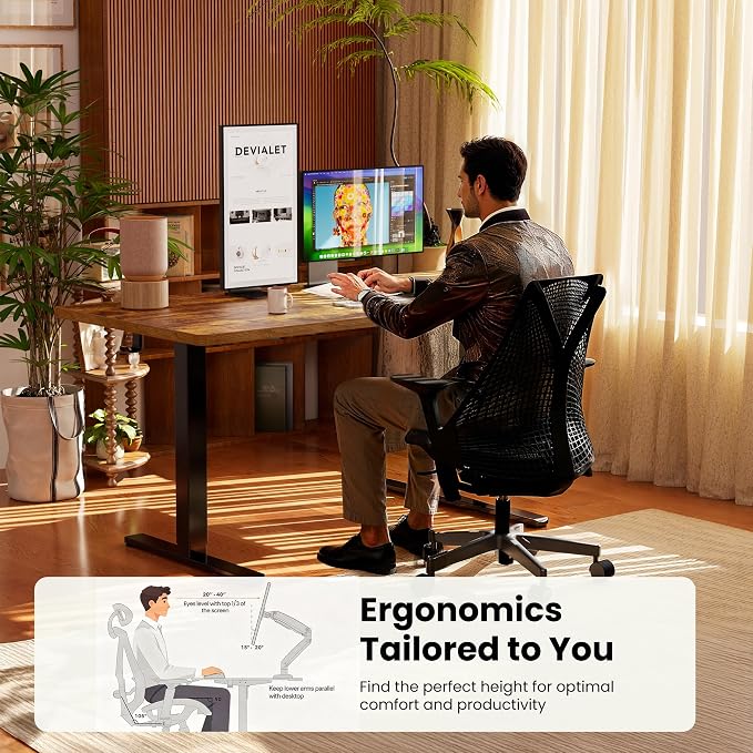 ErGear Height Adjustable Electric Standing Desk, 40 x 24 Inches Sit Stand up Desk, Memory Computer Home Office Desk, Vintage Brown