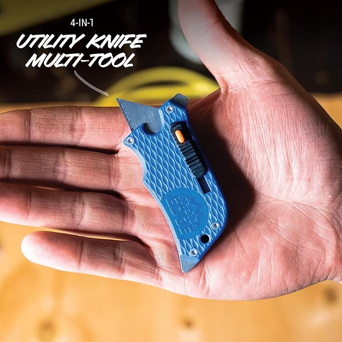 Outdoor Edge SlideWinder - Utility Knife Multitool with Standard Replaceable Razor Blade, Screwdrivers, Prybar, Bottle Opener and Pocket Clip with Locking Auto-Retracting Blade