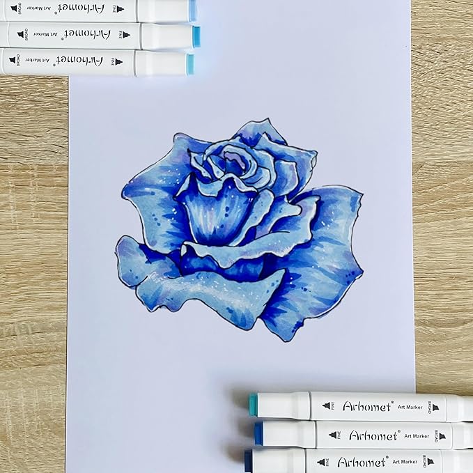 Arhomet 6Pcs Blue Colors Sea Ocean Sky Alcohol Markers Set, Dual Tips Art Markers Clear Blending Pen Drawing Sketched Double Tipped for Adults Artists (Blue)