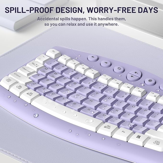 Wireless Keyboard and Mouse Combo Silent Ergonomic Curved Design for Office