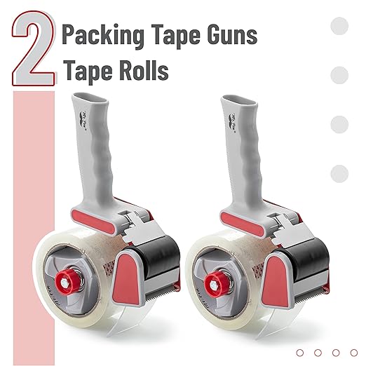 Mr. Pen - Heavy Duty Packing Tape Dispenser Gun 2-Inch, 2 Pack with 2 Rolls, Clear Packaging Tape for Moving and Boxes