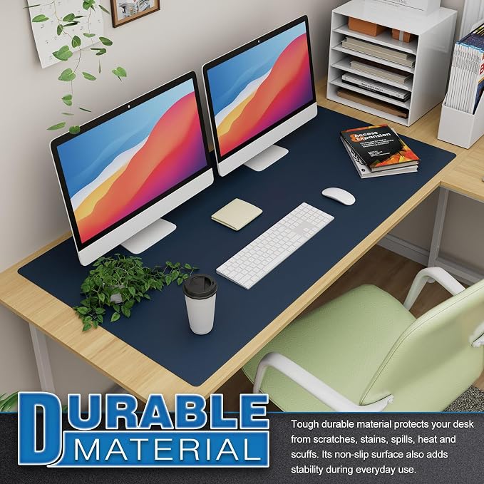 K KNODEL Extra Large Desk Mat, Leather Mouse Pad (47.2"x23.6", Dark Blue) | Desk Pad, Keyboard Pad, Computer and Laptop Mat, Desktop Protector and Cover, Writing Pad and Blotter for Home Office