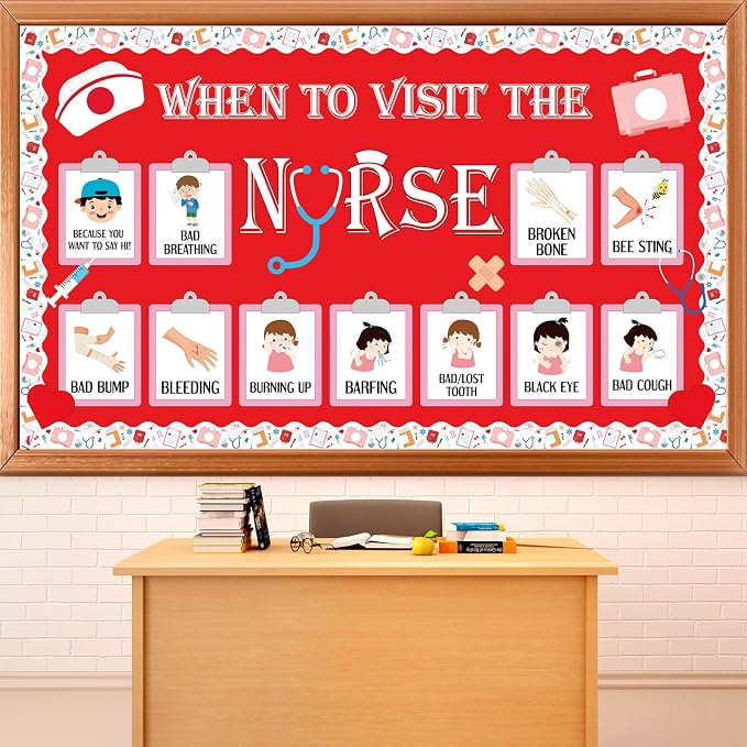party greeting School Nurse Theme Bulletin Board Set Nurse Classroom Decoration Nursing Paper Cutouts Health Bulletin Board Boarder for Office Wall Art Hospital Medical Healthcare Nurses Day Supplies