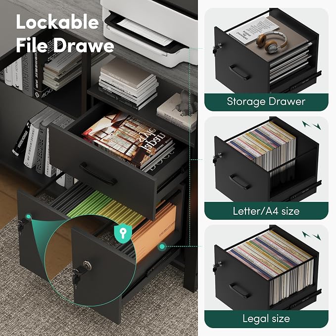MALOL 70.3" L-Shaped Office Desk, Reversible L-Shaped Computer Desk with Power Outlet, Large Executive Desk with Locked File Drawers & Storage Shelves, Pegboard, Mobile CPU Stand, Modern Corner Desk