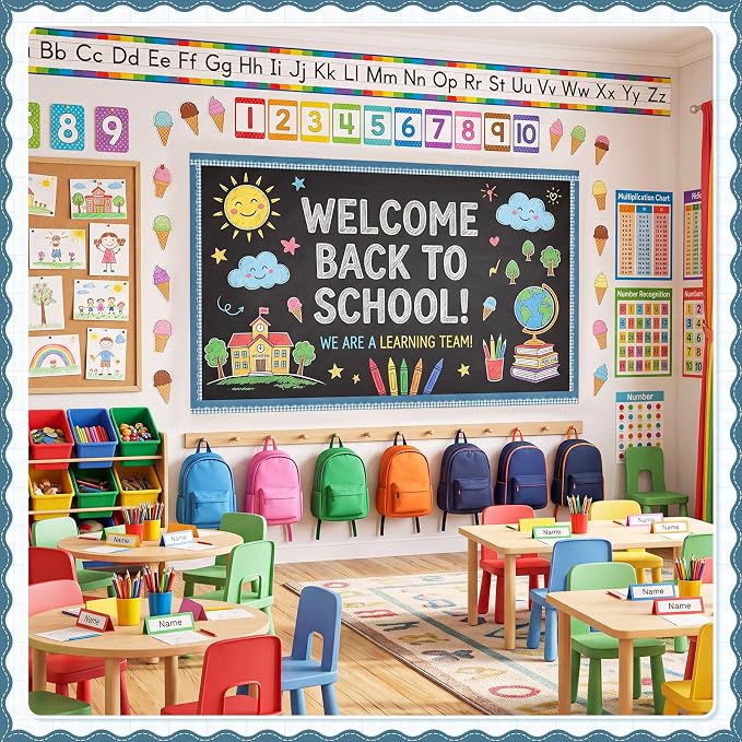 2 Rolls 65.6ft Dusty Blue Gingham Bulletin Board Borders Decoration Blue Checkered and Straight Edge Bulletin Borders Board Trim for Office School Classroom Chalkboard Party Decoration