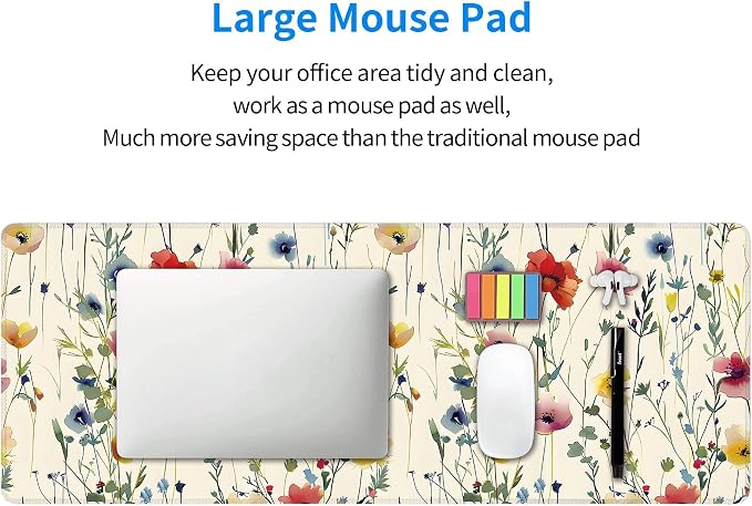 Wild Flowers Large Mouse Pad,Gaming Keyboard Desk Pad,Extended Mouse Mat Non-Slip Rubber Base with Stitched Edges for Office Game Home XL 31.5"x11.8"