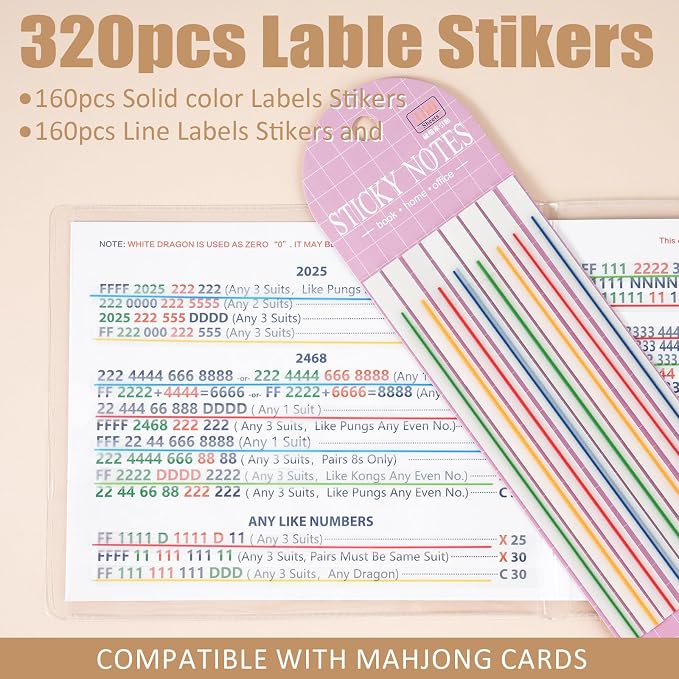 Mahjong Card Line Finder Highlighter Tape, Mahjong Line Highlighter Stripe, Transparent Sticky Card Markers Tabs, Mahjong Game Rule Reader, Reusable & No Adhesive Residue (320pc.4)