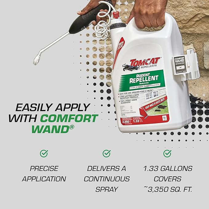 Tomcat Repellents Rodent Repellent Ready-to-Use, for Indoor and Outdoor Mouse and Rat Prevention with Peppermint, Cinnamon and Garlic Essential Oils, 1.33 gal.