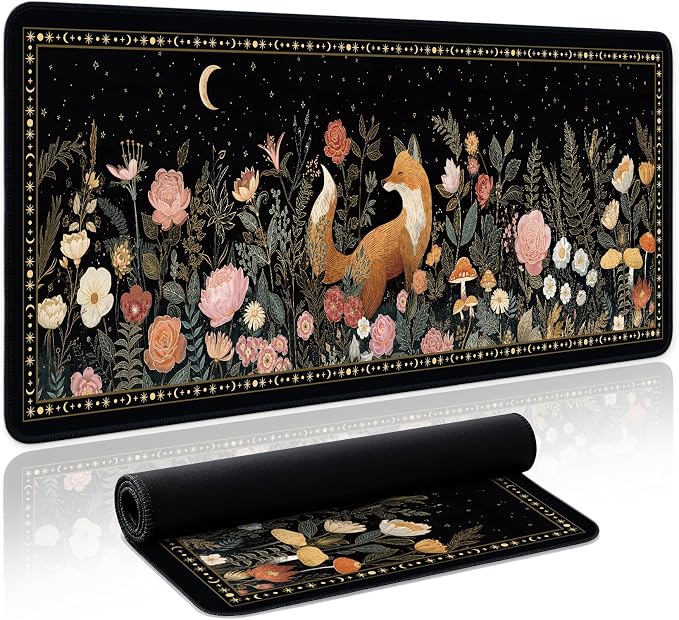 Aesthetic Desk Mat, Cute Wildwood Fox Desk Pad Protector for Work & Decor, 31.5" x 11.8", Pretty Non-Slip Extended Mouse Pad for Office or Home