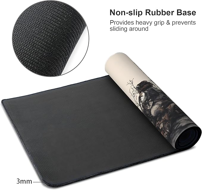 Aesthetic Skull Gaming Mouse Pad, Earth Tone Vintage Botanical Desk Mat with Anti-Slip Base & Stitched Edges,35.4" x 15.7" in Table Mat for Computer Desktop, Beautiful Workstation Decor