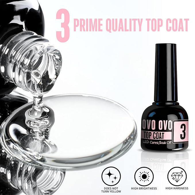 NOVO OVO French Tip Solution Kit, Including One Muti-function UV Nail Glue (also can work as Builder Gel) 10 ml, One Premium Top Coat 10ml for Pre-designed False Nail Tips Easy to Use 30 days lasting