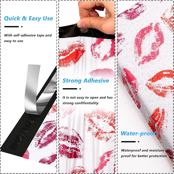 Poly Mailer 10x13 Inch 25 Pcs, Waterproof and Tear-Resistant Shipping Bags for Clothing, Strong Mailing Bags with Self-Seal, Cute Packaging Bags for Small Business - Lipstick