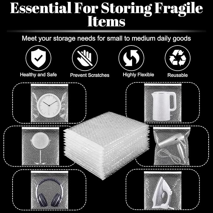 Frienda 150 Pcs Self Adhesive Bubble Bags Packing Pouches, 12" X 12" | Double Wall Clear Protective Wrap, Shockproof for Small Business Shipping Packaging, Cushioned Fragile Items Protection