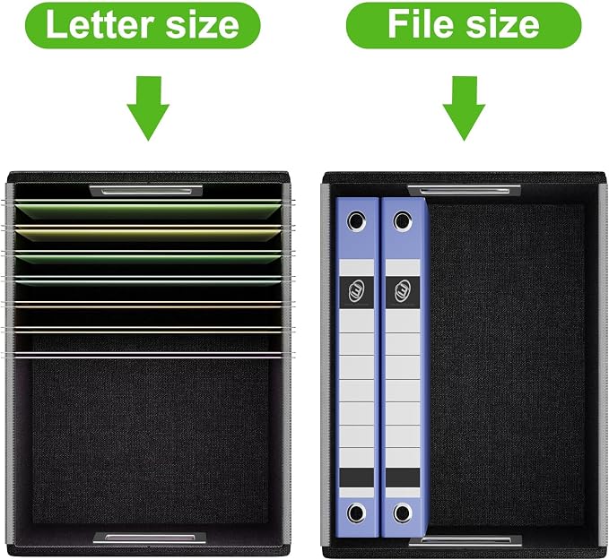File Organizer Box with Lids, Collapsible File Folder Organizer | File Box with Plastic Slides for Document, Filing Bin for Letter Size Hanging File Folders (1 Pack, Green, Leather)