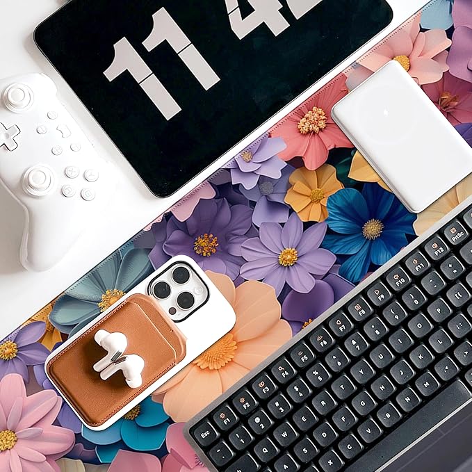 Flower Topics Mouse Pad 31.5 X 11.8 Inch Gaming Mousepad Keyboard Pad Large Non-Slip Rubber Base Mice Mat with Stitched Edges for Home Office Computer Desk Decor