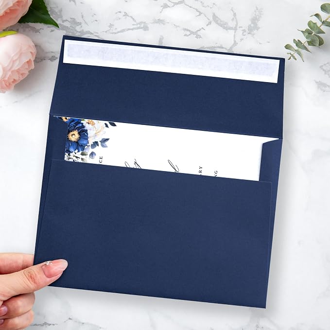 PONATIA 50 Pieces Navy Blue A7 Envelopes Self Seals, 5x7 Envelopes for Weddings, Invitation Cards, Photos, Postcards, Greeting Cards Mailing, Baby Shower, Graduation, Christmas Gift Cards