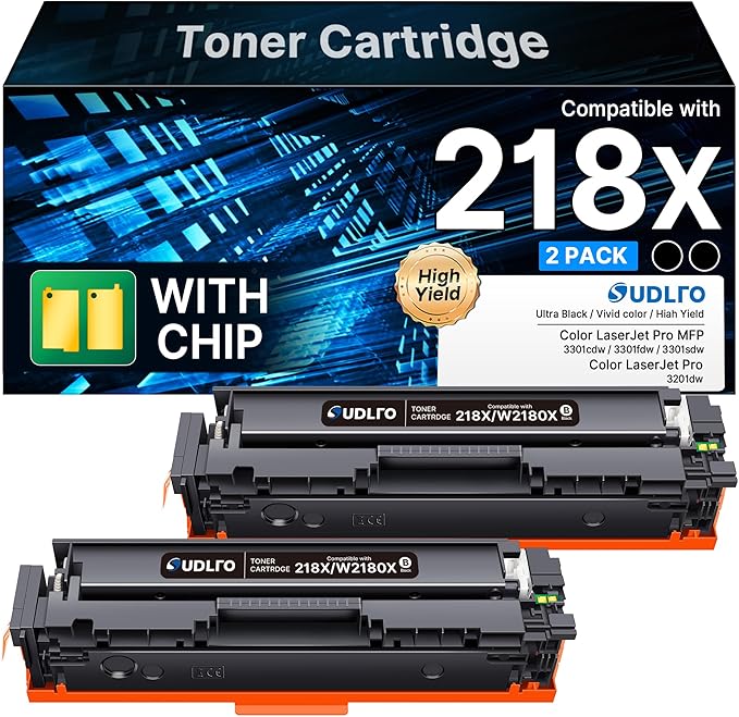 218X W2180X 218A Black Toner Cartridges Replacement for HP 218X Toner Cartridges Black for HP Color LaserJet pro MFP 3301fdw Toner 3301cdw 3201dw 3301sdw Printer Ink Set W2180A W2180X (2 Black)