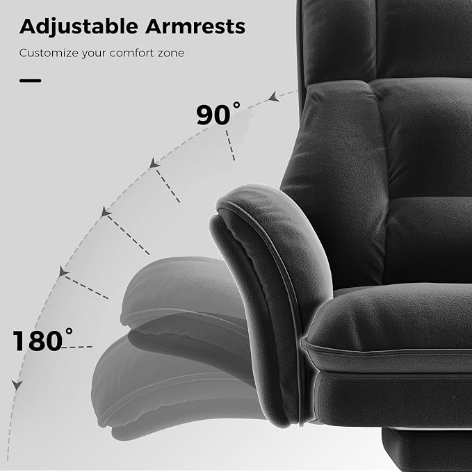 Big and Tall Office Chair, Flip Armrests for Pets & Cross Legged Sitting | Executive Ergonomic Computer Gaming Chair with Foot Rest, Crystal Velvet Wide Seat Reclining Desk Chair