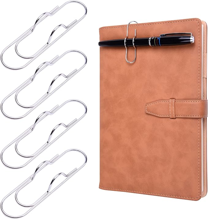 Wisdompro 12 Pack Paper Clip Pen Holder for Notebook, Journal, Book, Silver | 2.6 x 0.7 inch, Stainless Steel, Oversized Paperclip Pencil Holder for Travelers Planner, Binder, Clipboard, Bible, Notes
