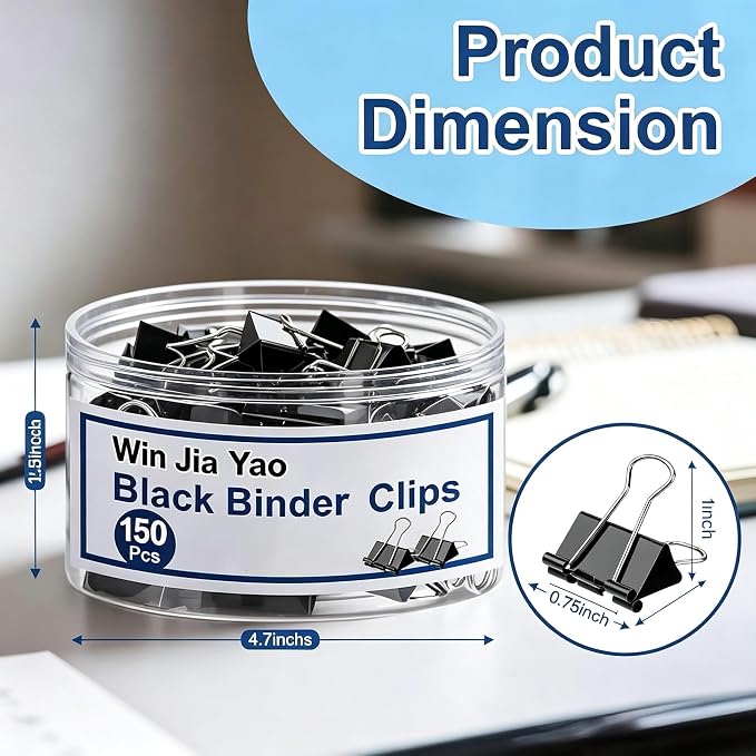 150 Pack Small Binder Clips 0.75 Inch with Container, Paper Clips Clamps, Black Office Clips, Mini Binder Clips, Clips for Paperwork, for Office and Home Supplies School