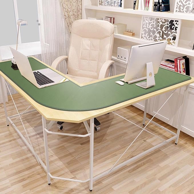 Mydours L-Shape Desk Pad, 54"x54" x 16" Large PU Leather Corner Mat, Green | XXL Large Waterproof Gaming Mouse Pad, Corner Desk Mat Blotter, Desktop Protector for Computer Keyboard Home Office