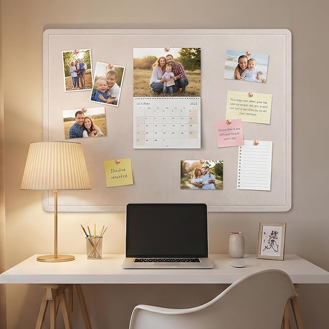 AKTOP Foldable Felt Bulletin Board 24x16 in, Latte | Cork Board Alternative with 25 Pushpins, Decorative Photo Display Board with Self-Adhesive Tape, For Home, Office & School