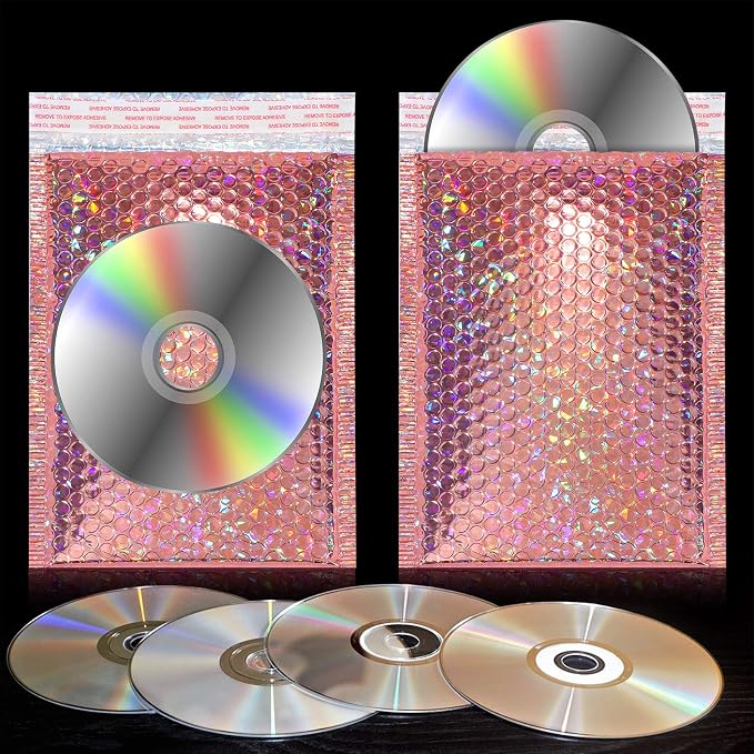 Outus 30 Pieces Holographic Bubble Padded Mailer Holographic Bubble Mailers Padded Envelopes Self Sealing Cushion Envelopes for Mailing, Shipping and Packing(Rose Gold, 9.5 x 6 Inch)